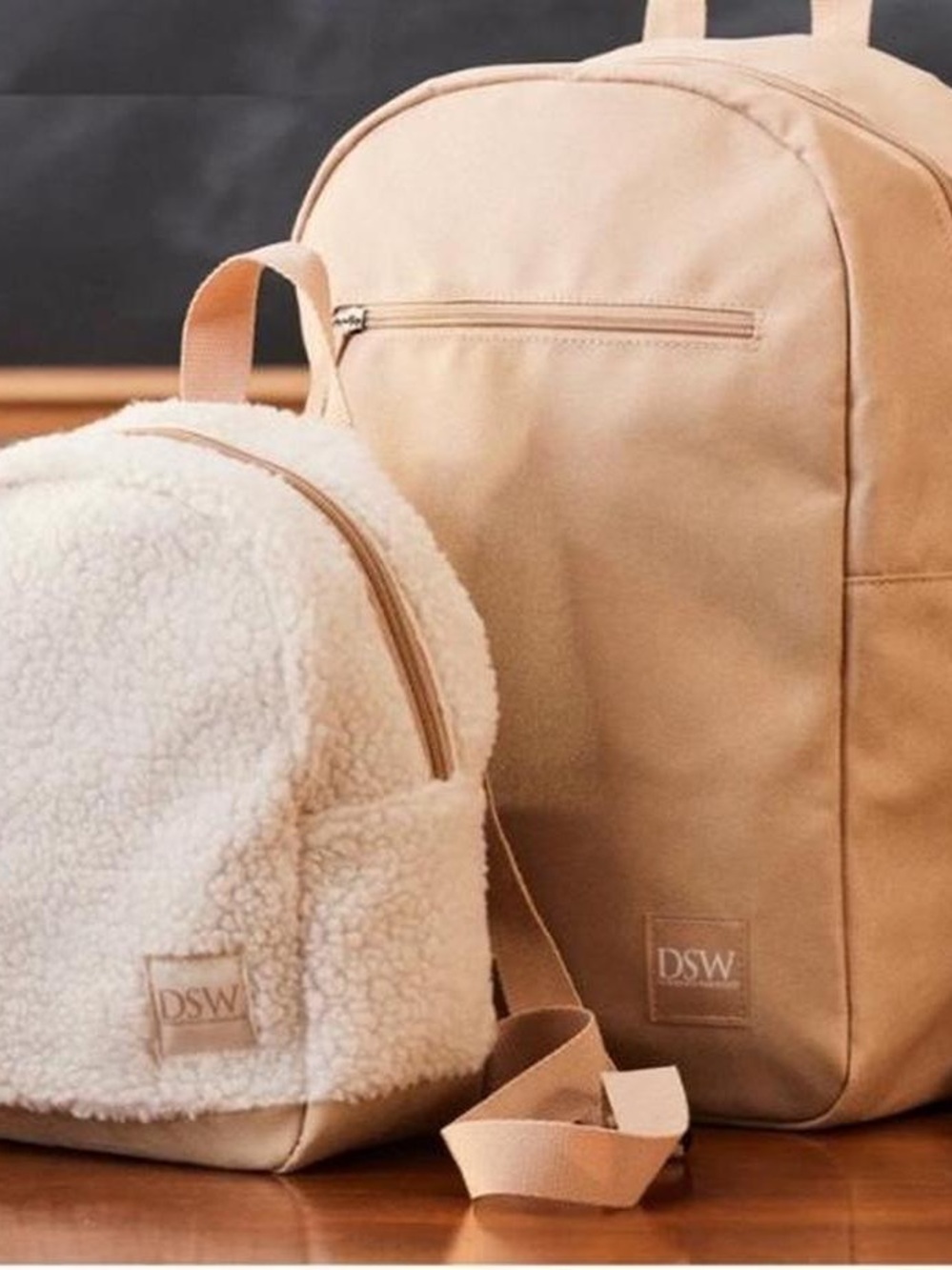 DSW Cream Sherpa Mini Backpack & Tan Canvas Backpack Duo